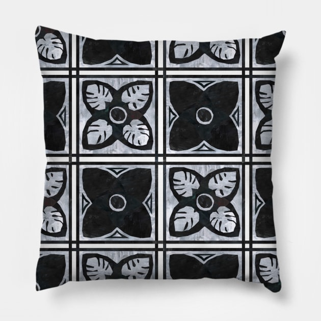 Square flowers - black and grey (large scale) Pillow by crumpetsandcrabsticks