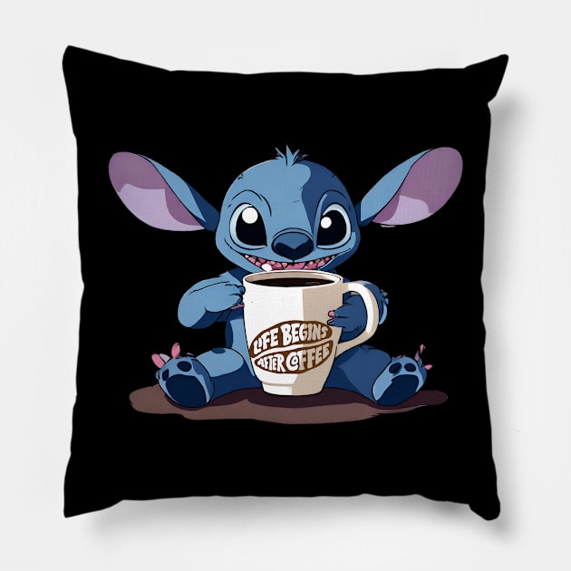 Cute Stich with coffee Pillow by Artist usha