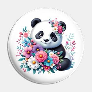 A panda decorated with beautiful colorful flowers. Pin