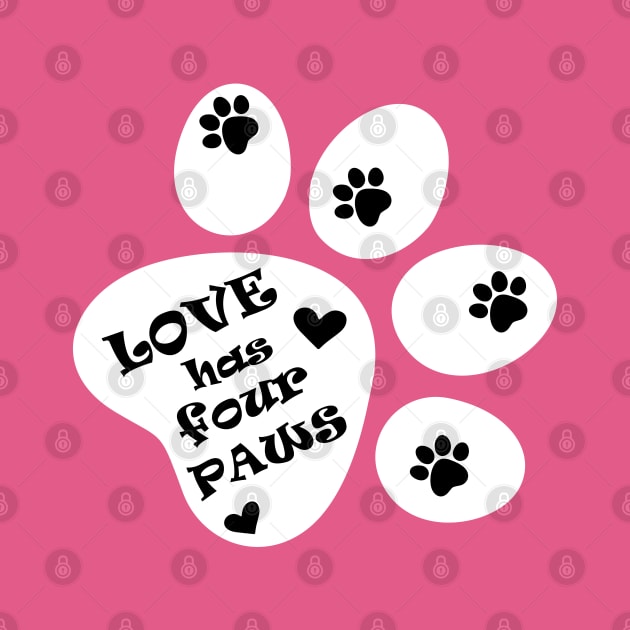 Love has four paws - Text illustration on Pink by Pixels Pantry