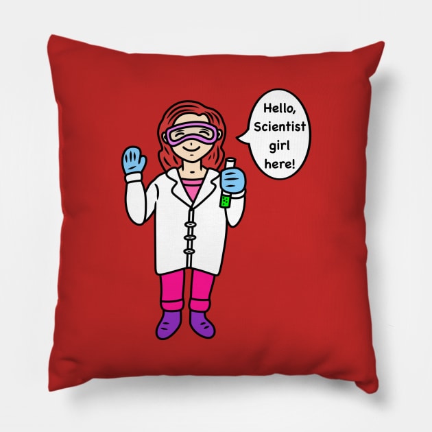 Chibi cartoon scientist girl Pillow by Andrew Hau