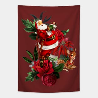 Funny Santa Claus with cute fawn Tapestry