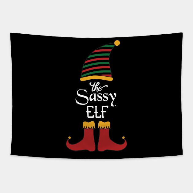 The Sassy Elf Matching Family Group Christmas Party Pajama Tapestry by Gufbox