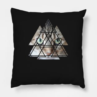 Cat Lover Cute Cat Face Geometric Triangles Sacred Geometry Pillow