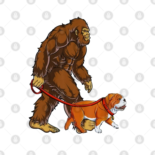 Funny Bigfoot Sasquatch Walking English Bulldog by JameMalbie