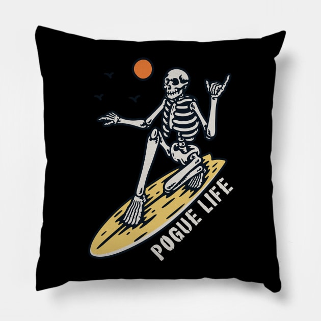 Pogue Life Surfing Skeleton Pillow by Golden Eagle Design Studio