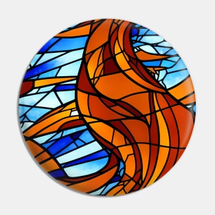 Stained Glass Design Pattern, Blue and Orange color scheme Pin