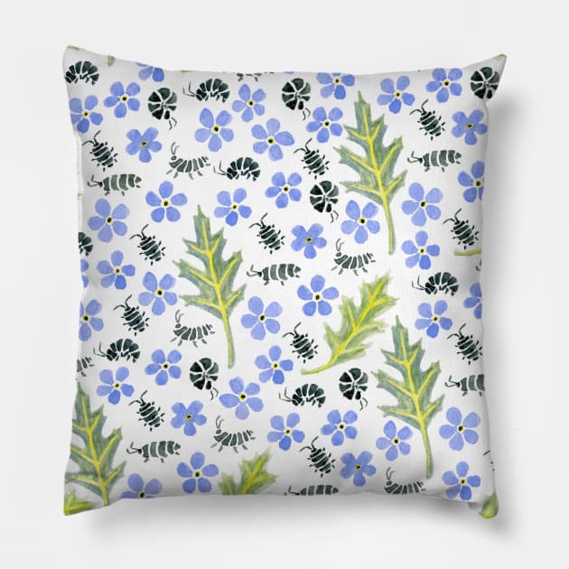 Tiny Watercolor Roly Polies with Flowers Pillow by paintedpansy