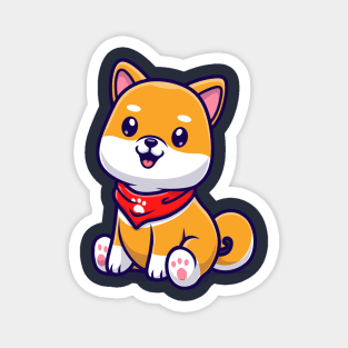 Cute Shiba Inu Dog Sitting With Scarf Cartoon Magnet