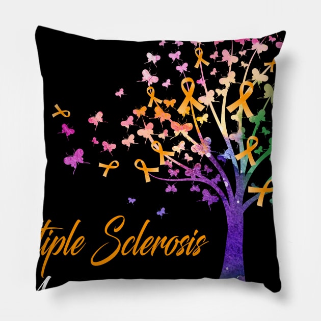 Tree Ribbons Multiple Sclerosis Awareness Support Multiple Sclerosis Warrior Gifts Pillow by ThePassion99