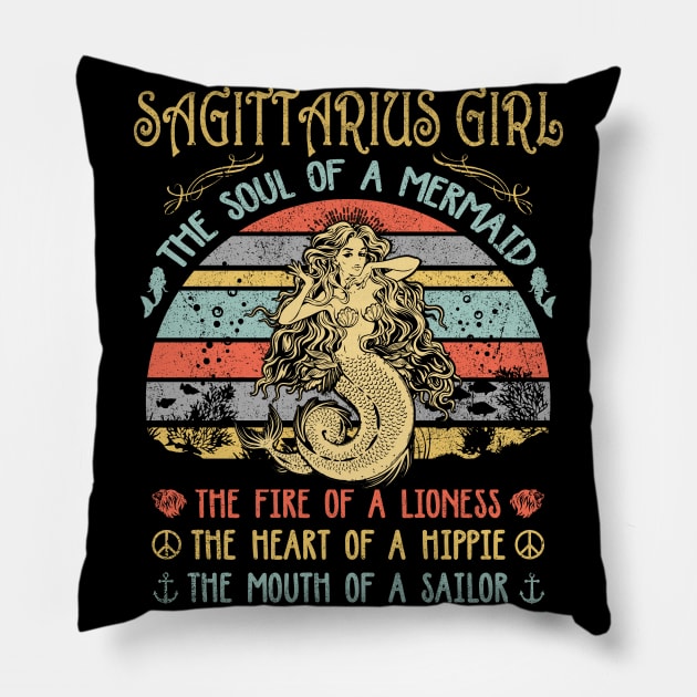 Sagittarius Girl The Soul Of A Mermaid Vintage Birthday Gift Pillow by Shops PR