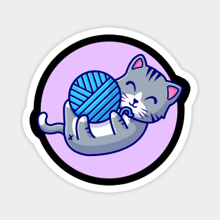 Cute Cat Playing Yarn Ball Cartoon Vector Icon Illustration (2) Magnet