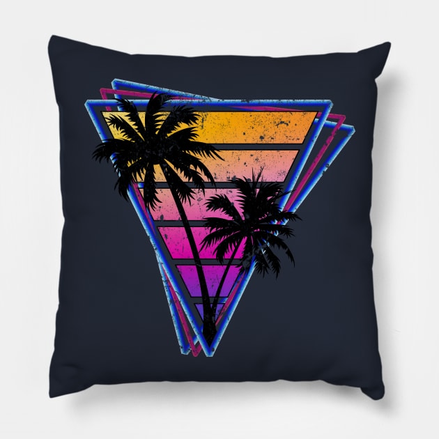 Distressed Triangle Synthwave Silhouette Design Pillow by Brobocop