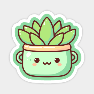 Cute Pot with Green Succulent | Kawaii Cactus Plant | Cute Houseplant in Kawaii Style Magnet