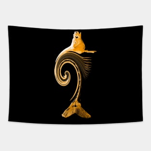Curved Fish Yellow Tapestry