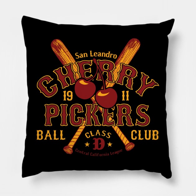 San Leandro Cherry Pickers Pillow by MindsparkCreative