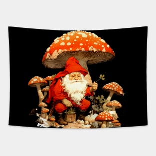 Santa: Santa is a Mushroom (Amanita Muscaria Mushroom) on a dark (Knocked Out) background Tapestry