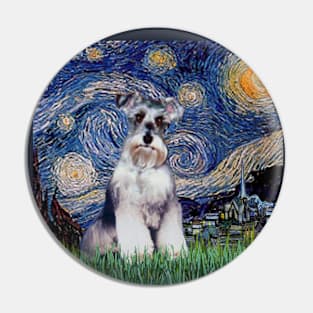 Starry Night Adapted to Include a Schnauzer (natural ears) Pin