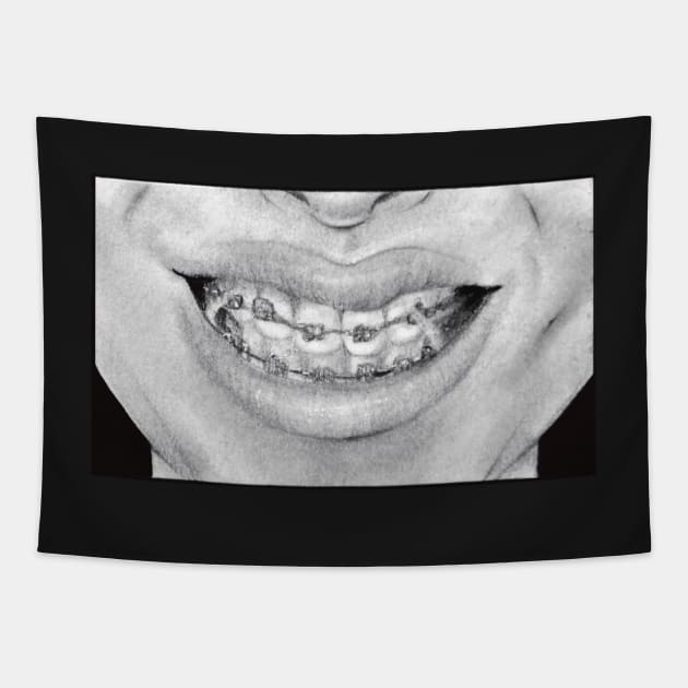 drawing insecurities braces teeth body positivity Tapestry by maoudraw