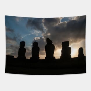 Moais at Sunrise Tapestry