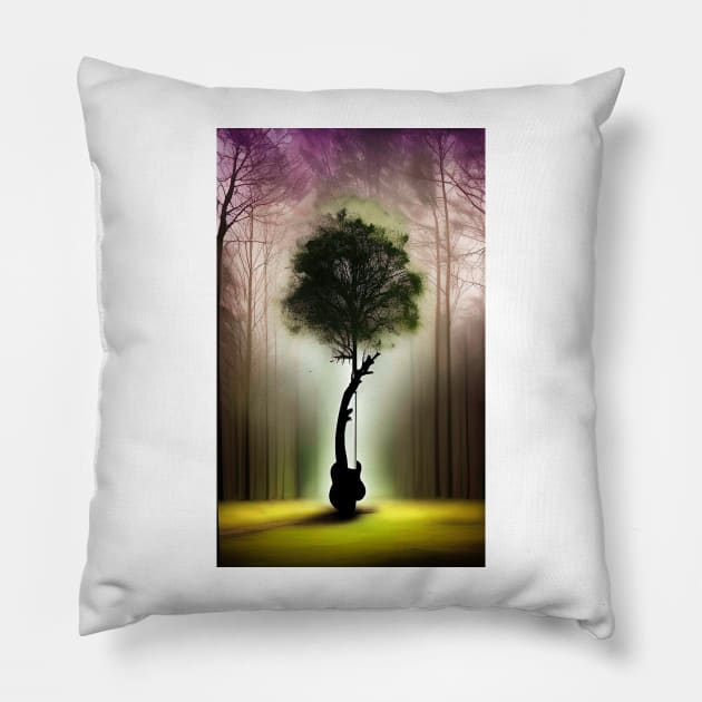 Acoustic Guitar Tree Of Life Guitar Player Nature Guitarist Pillow by ShopSunday