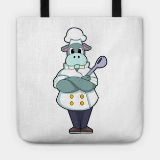 Hippo as Cook with Wooden spoon & Cooking apron Tote