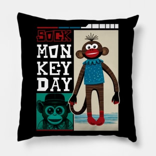 Cartoon Monkey of Sock Monkey Day Pillow