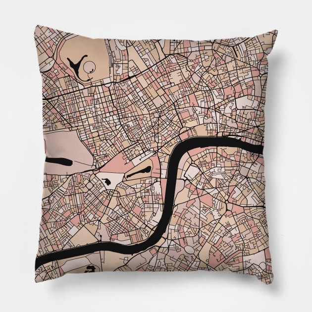 London Map Pattern in Soft Pink Pastels Pillow by PatternMaps