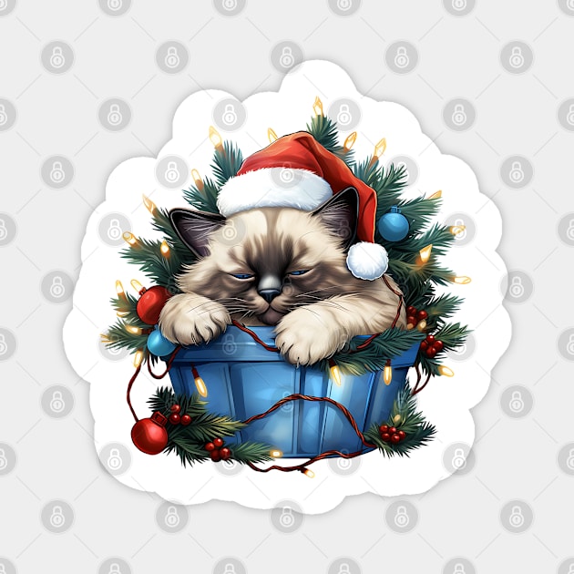 Lazy Siamese Cat At Christmas Magnet by Chromatic Fusion Studio