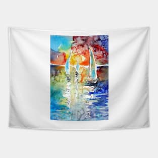 Sailboat at sunset Tapestry