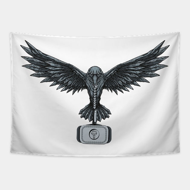 Mjölnir raven hammer viking nordic stone travel Tapestry by Onceer