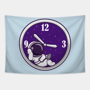 Cute Astronaut Relaxing In Clock Cartoon Tapestry