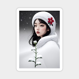 Young Woman in a Snowy Winter Scene Magnet