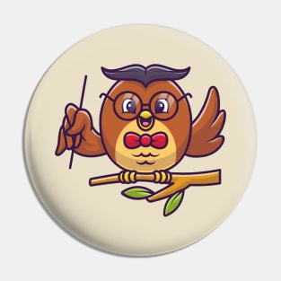 Cute Owl Teaching With Pointer On Tree Pin