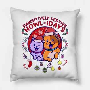 Pawsitively Festive Howl-idays pet christmas Pillow