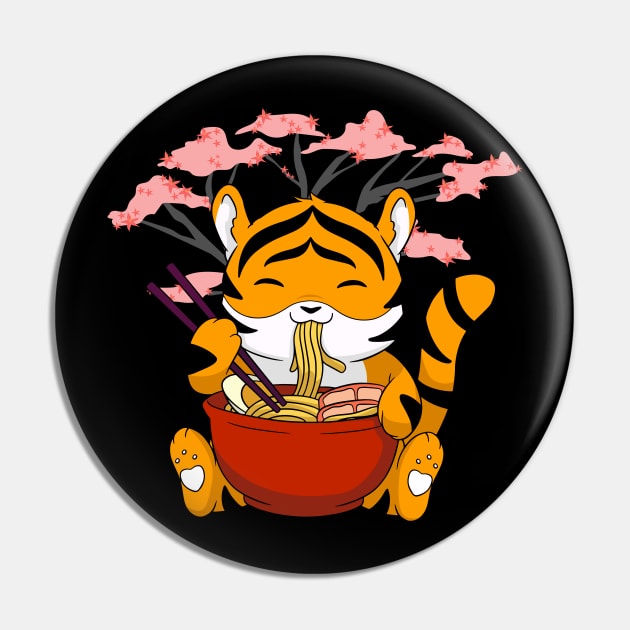 Cute Tiger Ramen Noodles Sakura Flowers Chinese Ramen Tiger Pin by alcoshirts