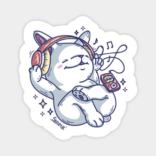 Cute bunny rabbit with headphones listening to the music and vibing Magnet