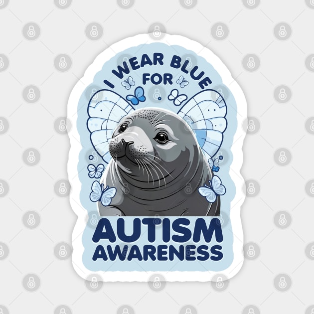 Cute Seal Autism Awareness - I Wear Blue For Autism Awareness Magnet by alcoshirts