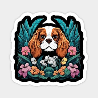 King Charles Spaniel with lilies illustration Magnet