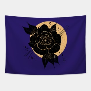 Black Rose Yellow Moon Tapestry