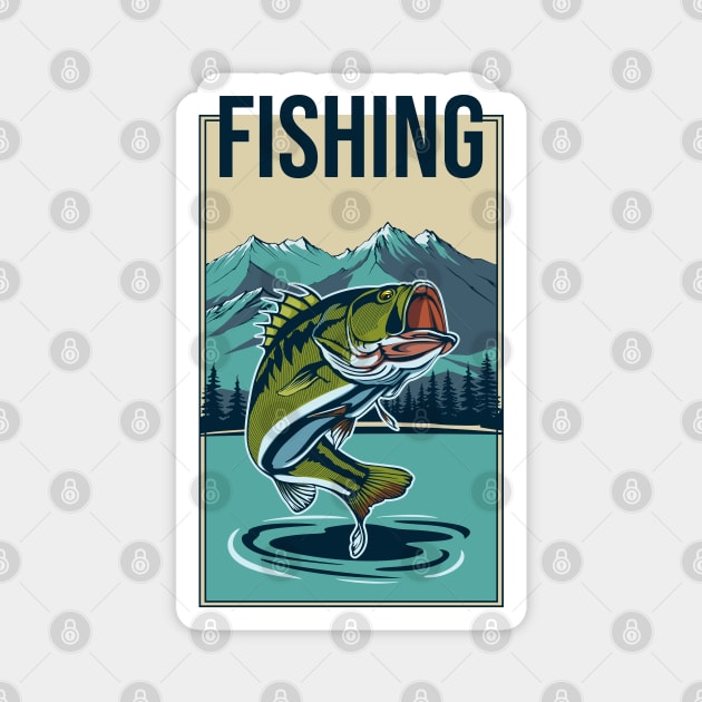 Fishing. The fish jumps out of the water. Magnet by art object