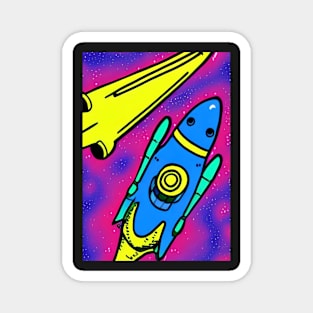 COMIC STYLE BLU AND YELLOW SPACESHIPS Magnet