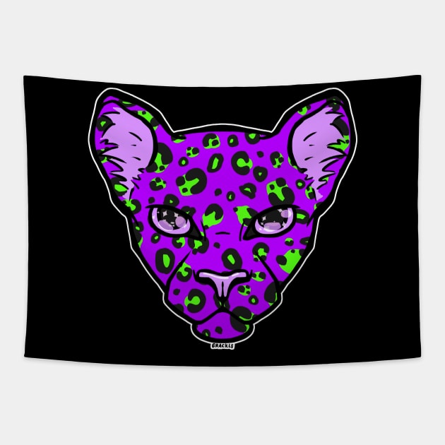 Purple and Green Leopard Tapestry by Jan Grackle