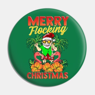 Merry Flocking Christmas Santa Flamingos Xmas Pin