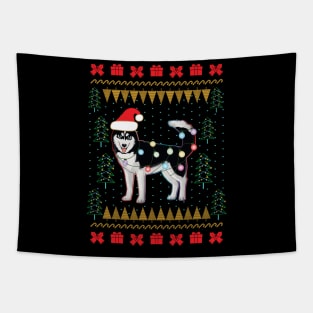 Husky Ugly Sweater Christmas Lights Tapestry