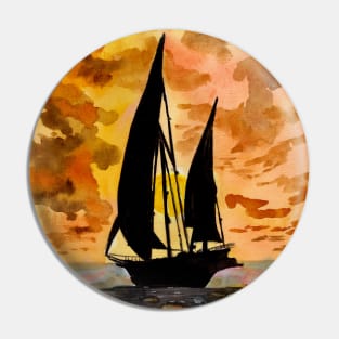 Sailing Boat Ocean Sunset Pin