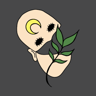 Surreal Black Eyed Plant Person with Crescent Moon Face Tattoo T-Shirt