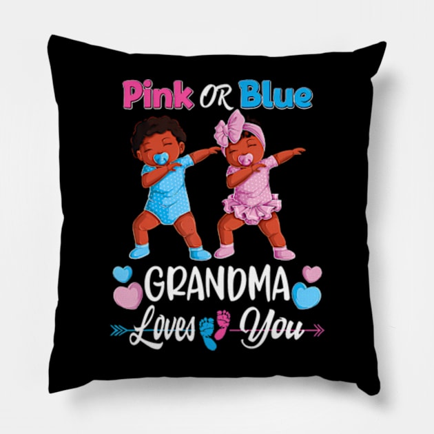 Pink Or Blue Grandma Loves You Black Baby Gender Reveal Men Pillow by Eduardo