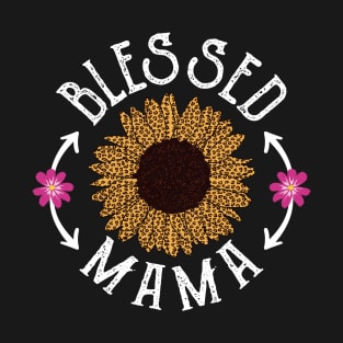 Blessed Mama sunflower leopard printed T-Shirt