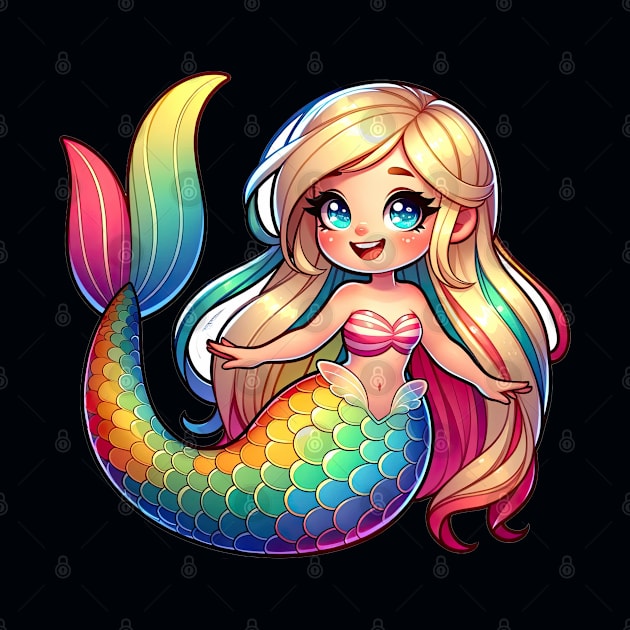 Rainbow Tail Kawaii Blonde Mermaid by ninistreasuretrove